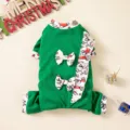 Christmas Pet Jumpsuit Green Dog Clothes with Bow Ruffle Holiday Festive Outfit Variant - XS / Green with White Lace