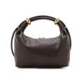 Dark brown leather shoulder bag with gold hardware, elegant dumpling design for daily commute. - Coffee