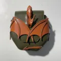 Dark green crossbody bag with 3D brown leather dragon wings detail for unique Halloween style. - Green and Brown