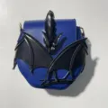 Gothic dragon wing crossbody bag Halloween PU leather shoulder bag cool bat design. - Blue Matching Black