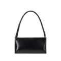 Minimalist black leather baguette underarm bag, chic vintage single shoulder handbag for women. - Black