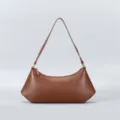 Brown leather shoulder bag for women, minimalist hobo handbag for daily work and fashion. - Brown