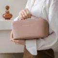 Pink large capacity travel cosmetic bag portable makeup pouch stylish toiletry storage organizer - Rose Pink