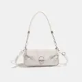 White motorcycle baguette underarm bag, stylish chain shoulder crossbody bag for women. - White