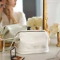 White double layer cosmetic bag large capacity portable makeup organizer for travel use - Off-White (Without Transparent Board)