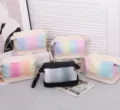Portable double layer quilted gradient cosmetic bag shell pouch travel makeup storage organizer - Gradient Multicolor