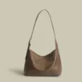 Women casual solid color soft leather shoulder bag hobo stylish large capacity handbag - Brown