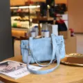 Blue motorcycle style shoulder bag with metal chain, trendy chic PU leather armpit handbag. - Denim Blue