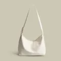Minimalist solid color soft leather shoulder bag casual hobo crossbody bag for women - Off White