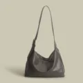 Womens slouchy soft leather shoulder bag casual solid color crossbody tote bag variant - Gray