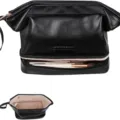 Black double layer PU leather cosmetic bag portable makeup storage pouch organizer - Black (Without Transparent Board)