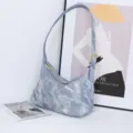 Casual denim shoulder bag for women, vintage washed hobo handbag with soft slouchy daily design. - Light Blue
