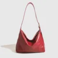 Red slouchy shoulder bag for women, soft leather casual crossbody hobo bag variant. - Red