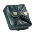 Dark green leather mini pouch, cute folding coin purse and lipstick holder with snap button. - Green