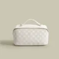 White checkerboard cosmetic bag with handle, large capacity waterproof toiletry organizer bag. - White Checkered