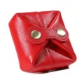 Red genuine leather mini coin purse, cute portable lipstick and earphone storage bag. - Red