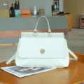 White retro commuter handbag, elegant top-handle briefcase for women, stylish daily office bag. - White
