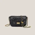 Schwarze gesteppte Chevron-Kettentasche mit goldenem Drehverschluss für Damen elegant - Schwarz