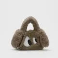 Cute winter fluffy dog crossbody bag for women, soft plush shoulder bag with big eyes. - Brown