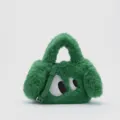 Green fluffy plush shoulder handbag with cute big eyes design for women winter style - Green