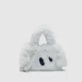 Winter cute fluffy plush crossbody shoulder bag for women, white big-eyed puppy handbag style. - White