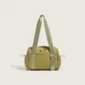 Green nylon shoulder bag and gym tote with mesh side pockets, perfect for travel and sports. - Green