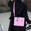 Stylish pink PU leather shoulder cup bag, portable outdoor thermos bottle storage bag. - Pink