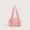Pink nylon gym fitness shoulder bag detail view, large capacity casual daily carry. - Pink