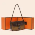 Vintage Brown Suede Patchwork Shoulder Bag Chic Contrast Color Underarm Crossbody Bag - Brown with Gift Box