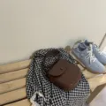 Korean style brown crossbody bag for women, versatile mini shoulder phone bag with flap snap. - Brown