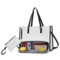 Large capacity quilted tote bag for women commuter lunch bag with matching pouch and compartment - White and Black
