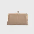 Vintage leather kiss lock coin purse compact mini clutch wallet for women elegant minimalist - Khaki