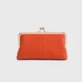 Orange leather kiss-lock clutch wallet, vintage compact coin purse for women daily storage. - Orange