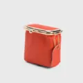 Orange leather kiss-lock coin purse, mini vintage lipstick storage bag with metal clasp and chain. - Orange