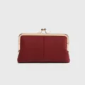 Vintage genuine leather kiss lock coin purse, compact retro lipstick wallet for daily use. - Red
