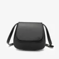 Black leather vintage saddle bag, chic minimalist crossbody bag for daily fashion wear. - Gift Box Not Included / Black