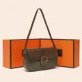Vintage patchwork shoulder bag with elegant metal buckle, retro underarm bag for women daily use. - Green with Gift Box