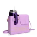 Purple PU leather tumbler crossbody bag featuring crocodile texture flap and custom embroidery. - Gift Box / Purple