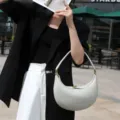 Medium crescent underarm shoulder bag in chic cream white leather, versatile daily hobo handbag. - Green