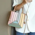 Multi-color paneled crossbody bag, pastel colorblock shoulder tote with top handles for women - Colorful