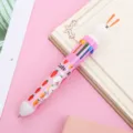 Creative 10-color ballpoint pen with cute rabbit design and carrot print for students stationery. - Pink Series