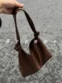 Brown leather shoulder knot bag, casual slouchy hobo tote purse for daily commuting use. - Coffee