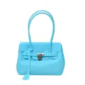 Light blue PVC jelly handbag, stylish shoulder tote bag with padlock and double handles. - Lake Blue Small
