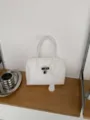 White PVC jelly shoulder bag, classic Kelly style handbag with metal lock for women. - White Small