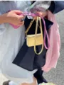 Detailed view of trendy mini crossbody card bags, stylish multi-color small hanging pouches. - Gold