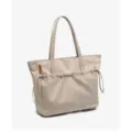 Beige large capacity tote bag for women, simple casual commuter shoulder bag with pocket. - Standard / Apricot
