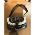 Korean vintage polka dot shoulder bag with delicate white lace trim for women everyday use - Black Handbag