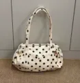 Niche design polka dot shoulder large capacity nylon bag lightweight travel sports handbag - White