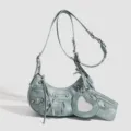 Sac bandoulière à rivets tendance, sac sous les bras trois-en-un style spicy girl. - Bleu