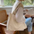 Large capacity solid color shoulder tote bag for women, versatile casual underarm handbag. - White
